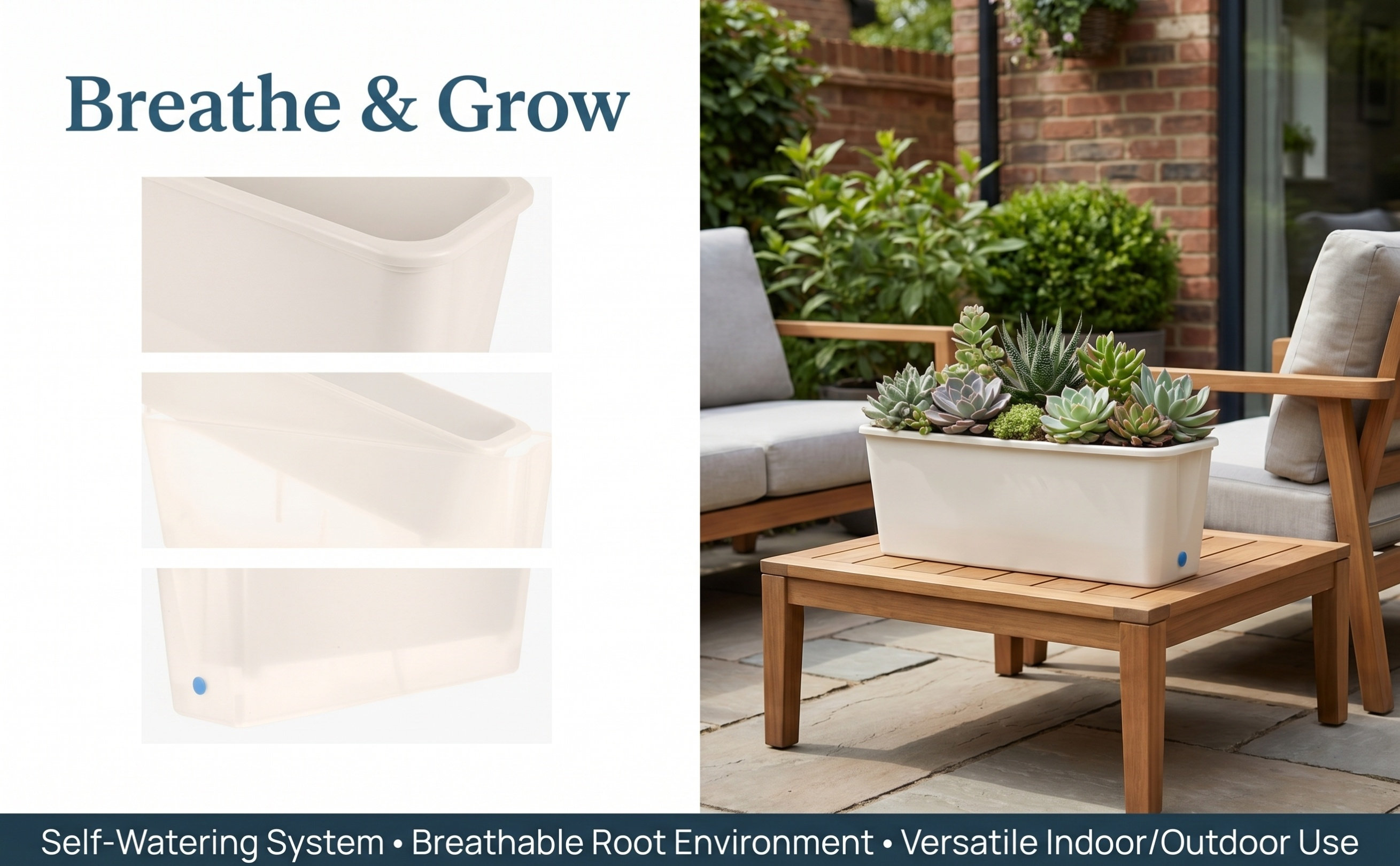 Self-Watering Planter - Fioriera da Balcone Rettangolare con Sistema